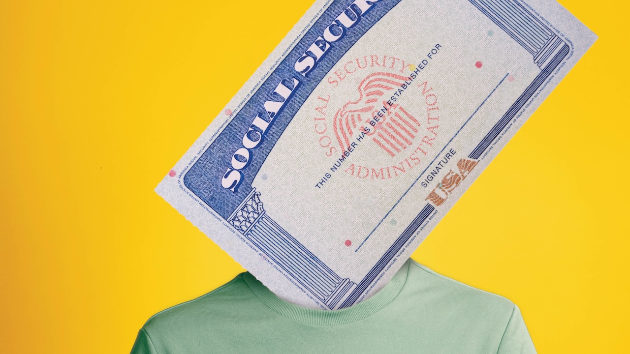An illustration depicting a person whose head has been replaced by a Social Security card